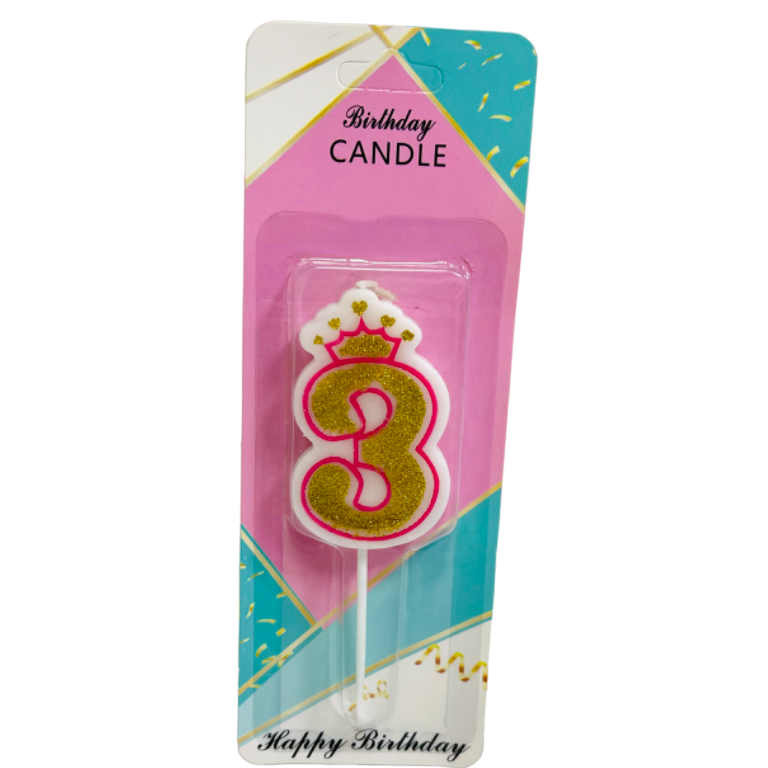 Happy Birthday Candle Crown Cute Cake Candle Decoration Number 3 - Piql32