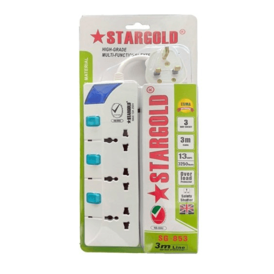 Stargold Heavy Duty Electric Universal Extension Cord 3 Socket 3 Meter