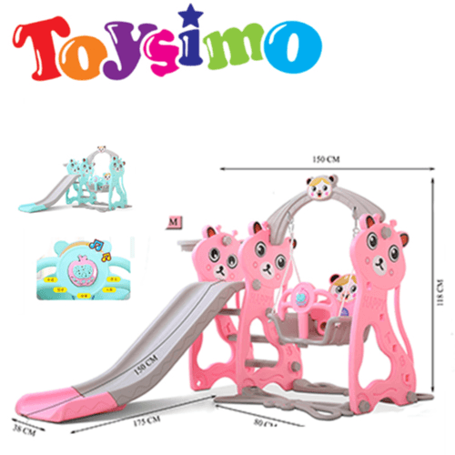 3 In 1 Deer Slide & Swing Set - Pink & Green