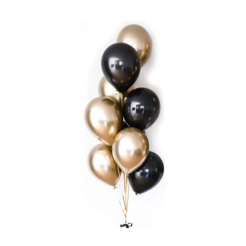 Set Of 10 Helium Balloons 5 Black And 5 Gold.