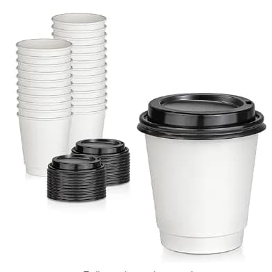 Paper Cup Double Wall 8 Oz White With Lid (25 Pcs)