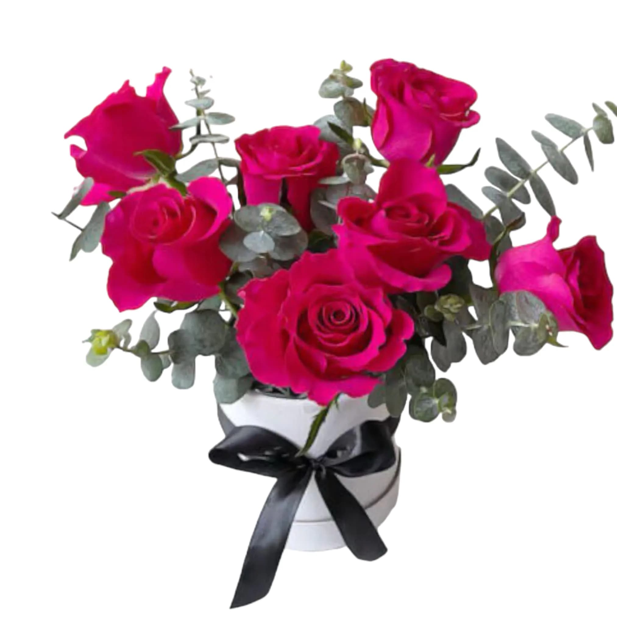 7 Fushia Roses In White Box