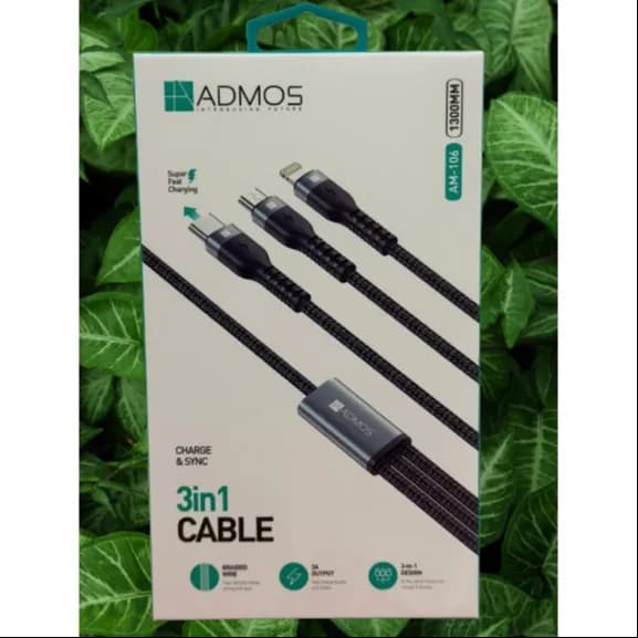 ADMOS AM-106 3in1 Super fast charging cable 1.3Mtr