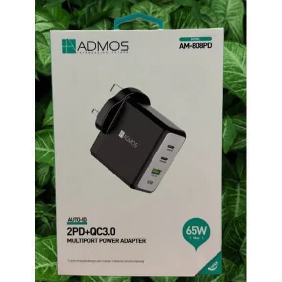 Admos Am-808pd 65w Multiport Power Adapter (2xusb-c + Usb-a)