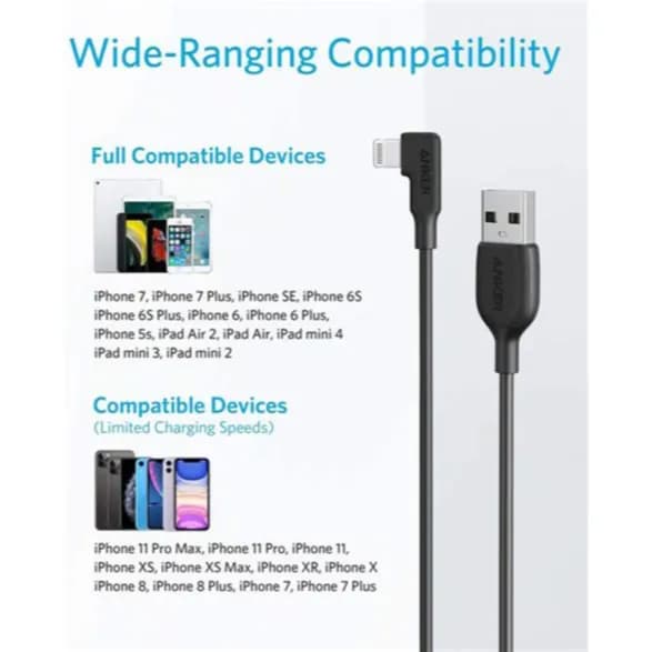 Anker Usb-A To 90 Degree Lightning Cable 6Feet For Apple Iphone-Ipad-Ipod