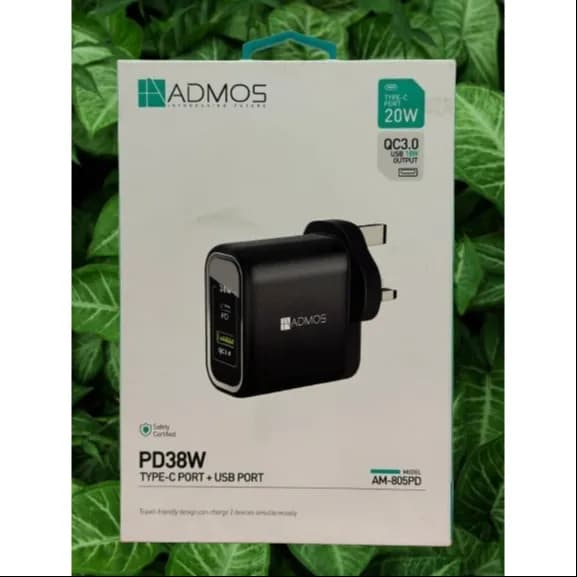 Admos Am-805pd 38w Multiport Power Adapter (Usb-c + Usb-a)