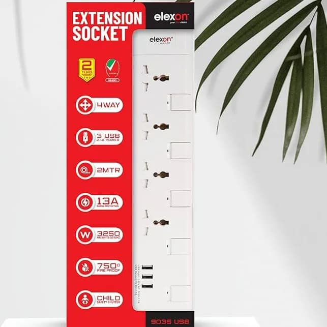 Elexon Extension Multipluck Socket 3Usb 2Mi 902S