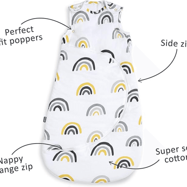 Snuz Pouch Sleeping Bag 2.5 Tog Mustard Rainbow 0 To 6 Months