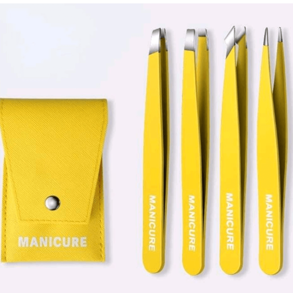 Eyebrow Tweezers Set, 4 Pcs + Yellow Storage Bag, Et-07