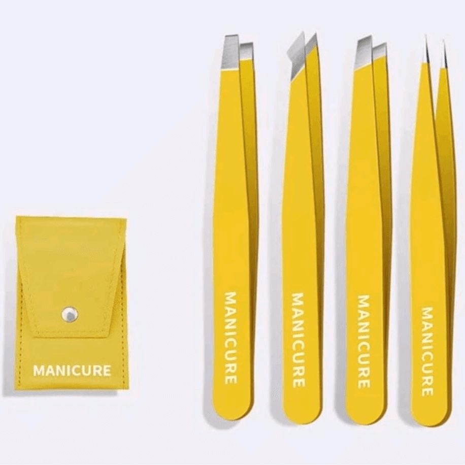 Eyebrow Tweezers Set, 4 Pcs + Yellow Storage Bag, Et-07