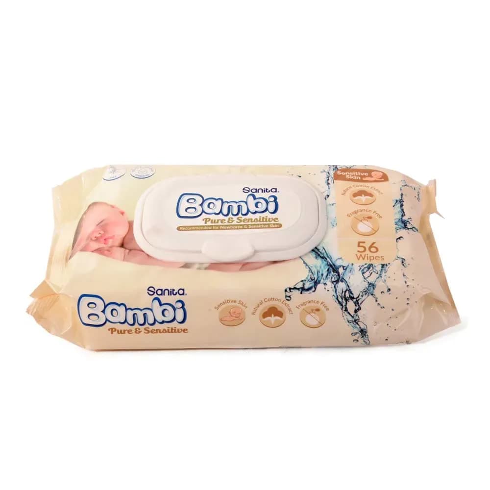 Bambi Pure & Sensitive Wipes 56s