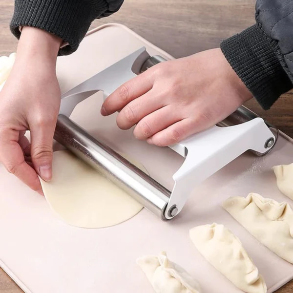 Double-Sided Stainless Steel Dough Roller for Baking, Dumplings, Chapati