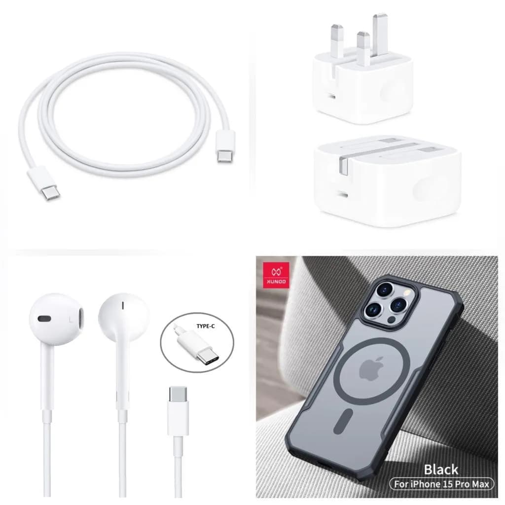 15 Promax Combo (Apple Original Type C Headphone,Adapter,C To C Cable,Magsafe Magfinish Cover)