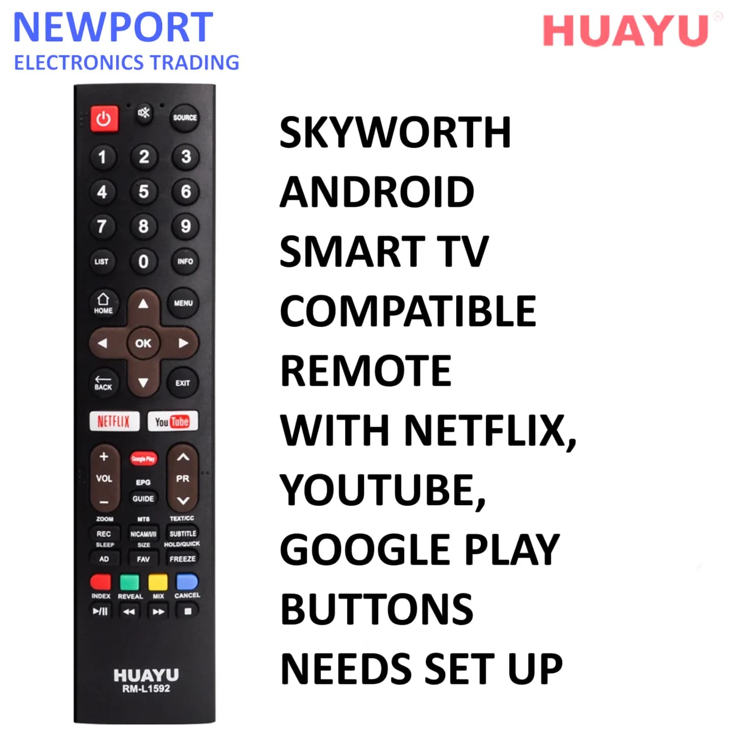 Rm-L1592 Skyworth Android Smart Tv Remote With Netflix, Youtube And Google Play Buttons