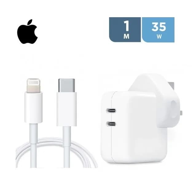 Apple Dual Usb C Port 35W Power Adapter + Apple Iphone Usb C To Lightning Cable 1M