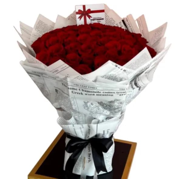 50 Red Roses White Bouquet