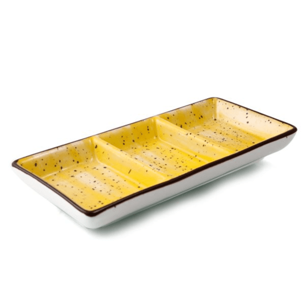 H.P Deco.Yellow / 7" Rectangular Compartment Dish / 08-227Dy