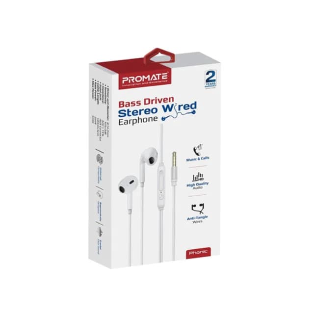 Promate Stereo Wired Earphone White
