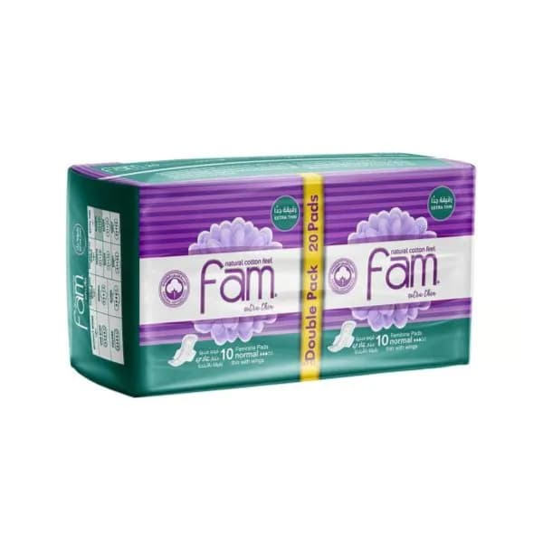 Fam natural cotton feel Feminine pads normal extra thin with wings 20pcs double pack