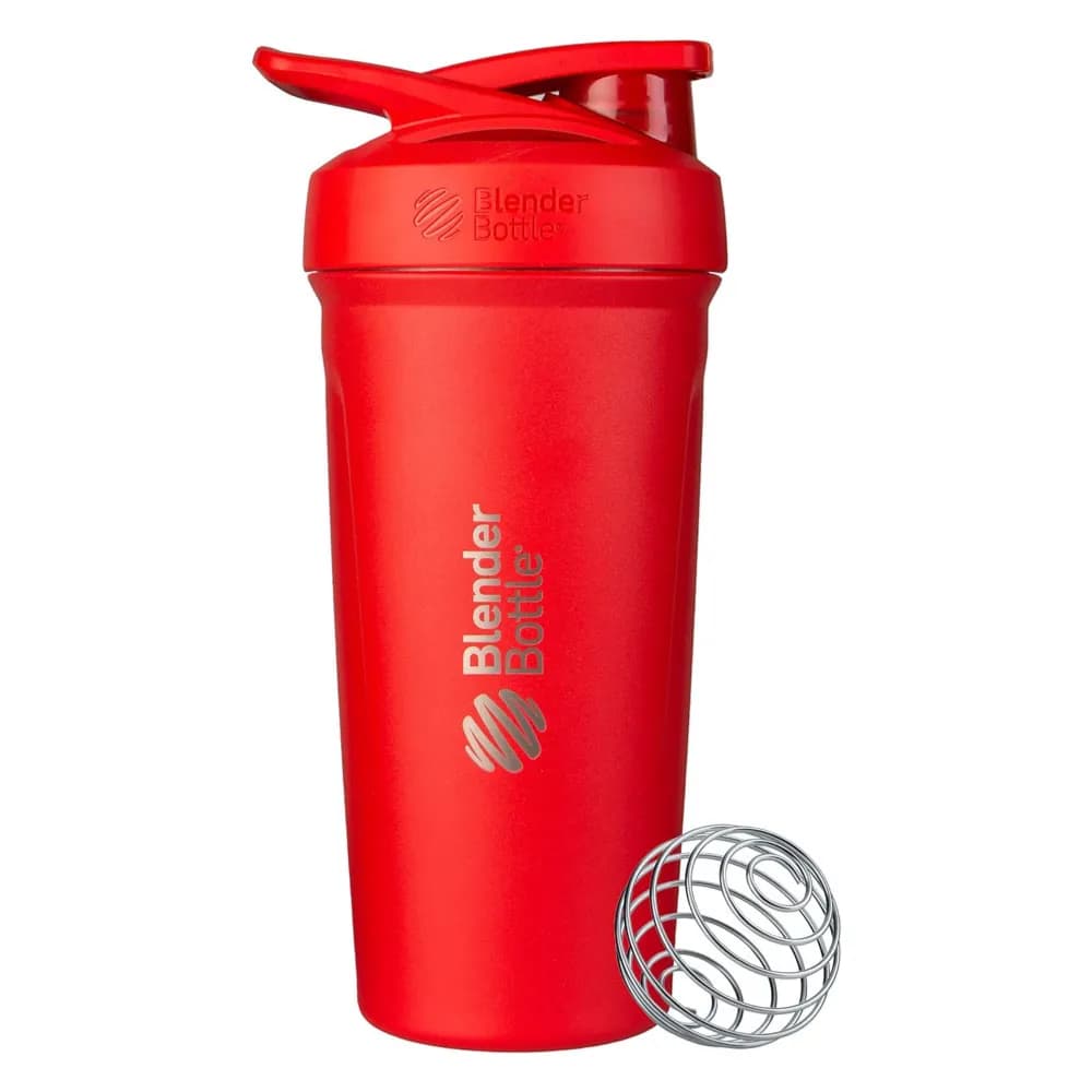 BlenderBottle Strada Insulated Stainless Steel Shaker Bottle with Locking Lid and Wire Whisk 24 Once Red Color