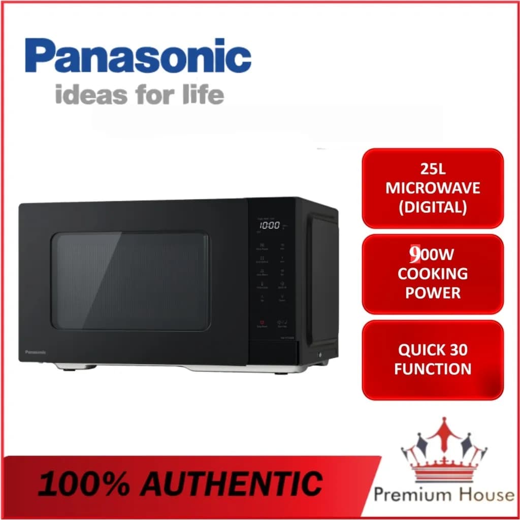 Panasonic 25L Compact Solo Microwave Oven NN-ST34NB,900W Push open, Auto-defrost, Child safety lock, Touch Operation, Quick 30 function, Black