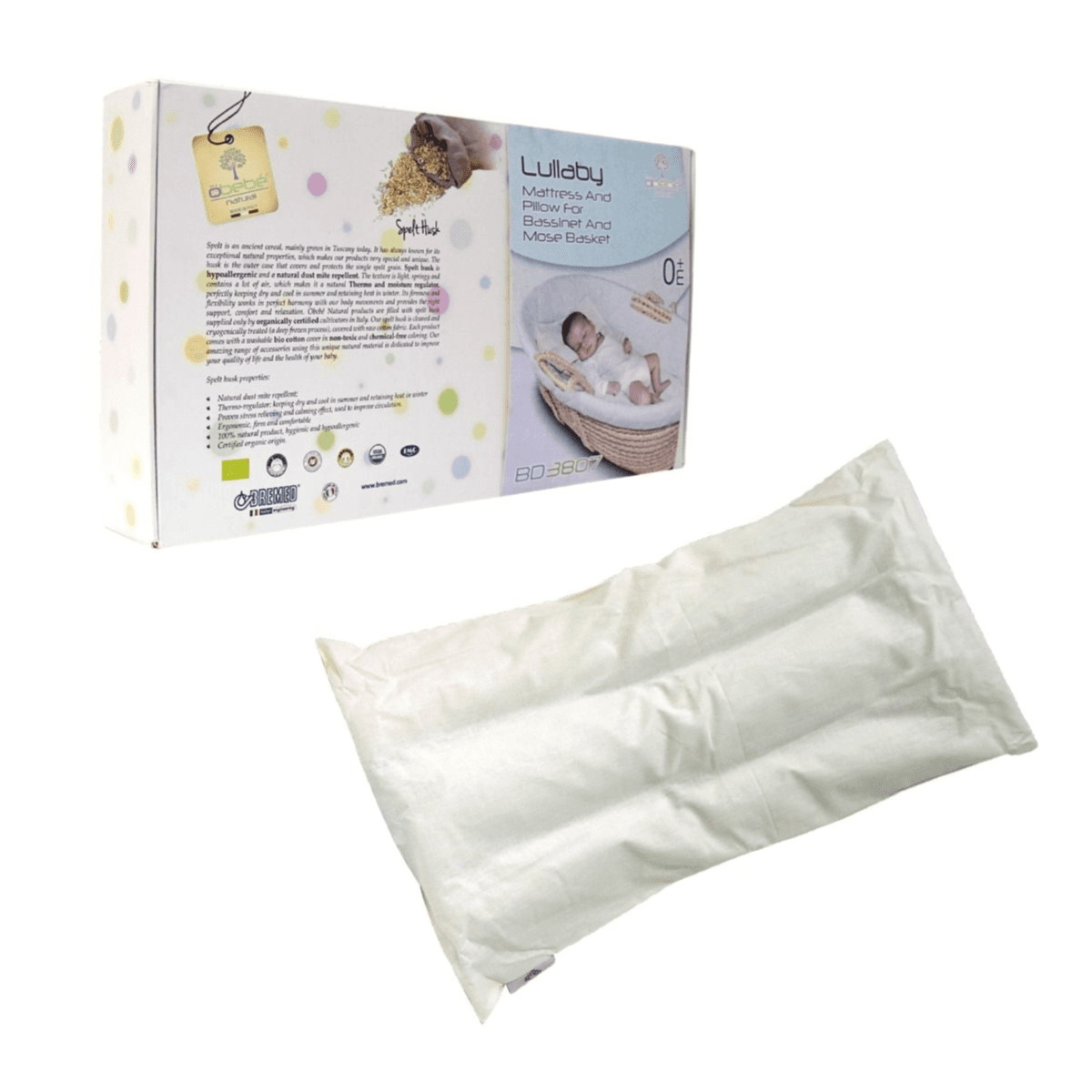 Obebe Natural Lullaby Mattress and Pillow for Bassinet and Mose Basket