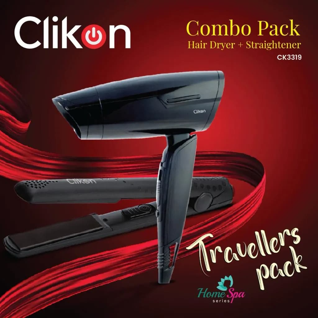 Clikon Ck3319 Hair Dryer+Hair Straightener - Combo Pack (Easy Style With Care)