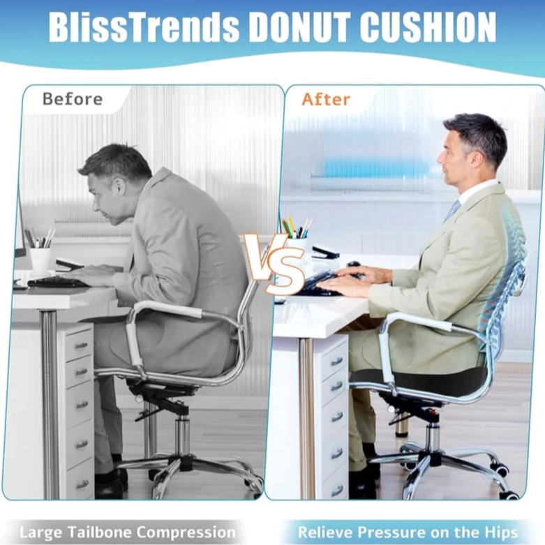 Donut Pillow Seat Cushion - Memory Foam Coccyx, Tailbone, And Hemorrhoid Pain Relief Chair Cushion