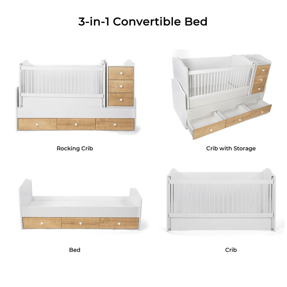 Belis Eva Baby Convertible Baby Bed With Drawers 60 X 170Cm Kingdom Blue