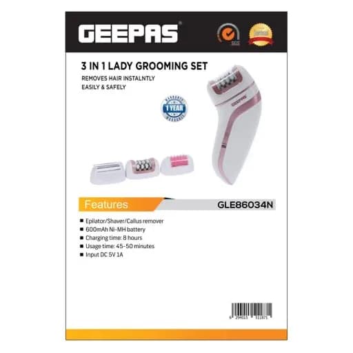 Geepas 3 In 1 Lady Grooming Set - Portable Design Epilator/Shaver/ Callus for Safe & clean Hair Removal | 50-Minutes Continuous Working