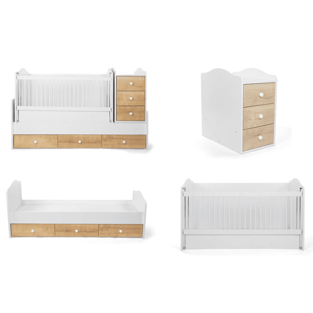 Belis Eva Baby Convertible Baby Bed With Drawers 60 X 170Cm Kingdom Blue