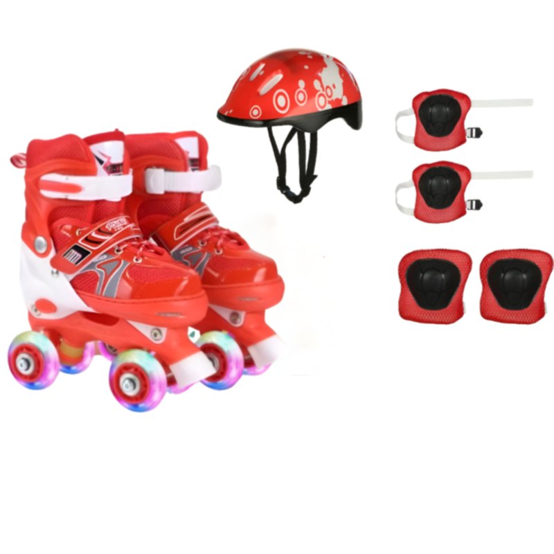 4-wheels Roller Skate Shoes With Helmet And Pad For Kids-light Up Wheel- Small Size (Skwd07)