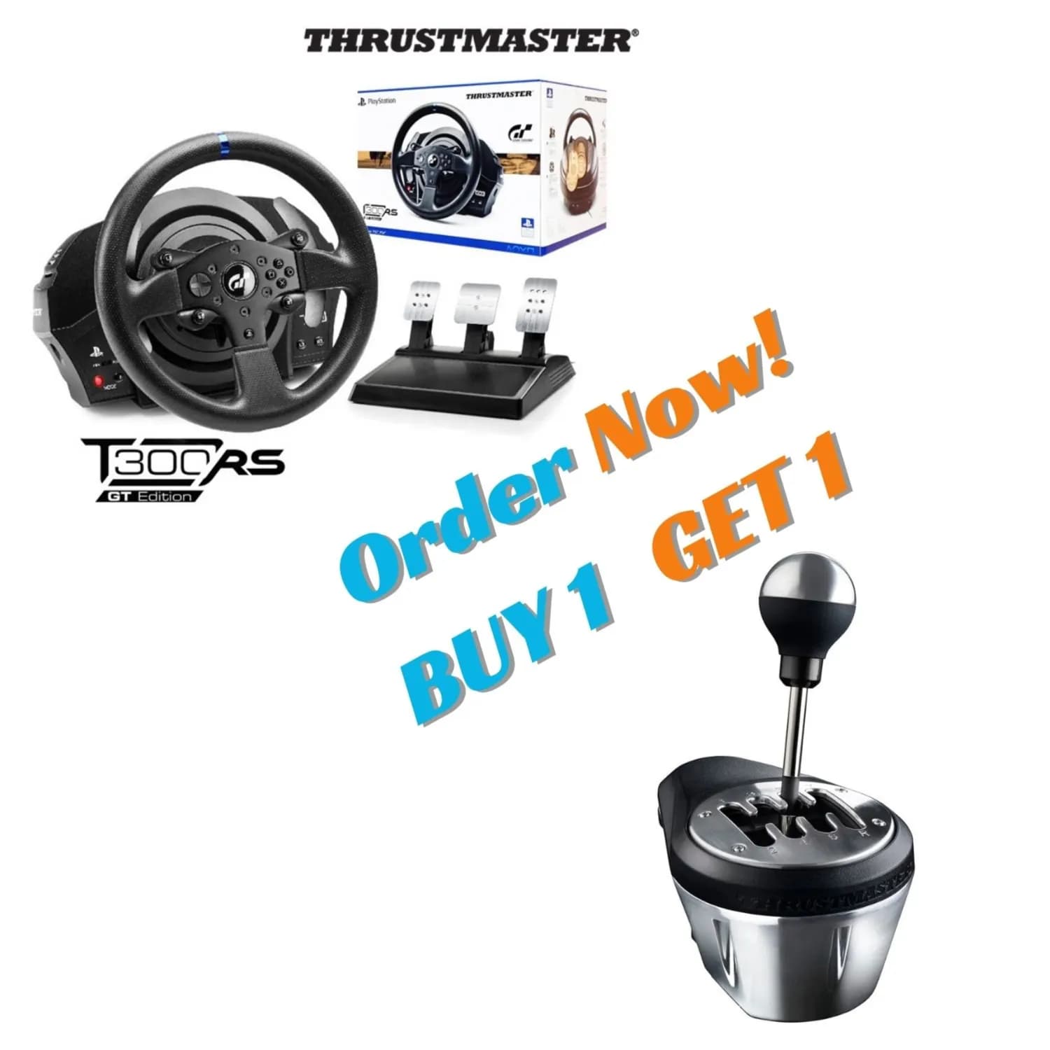 Playstation Thrustmaster T300 RS - Gran Turismo Edition Racing Wheel (PS5,PS4,PC) + Playstation Thrustmaster TH8A Gear Shifter, Compatible with PlayStation, Xbox and PC ( BUY 1 GET 1)