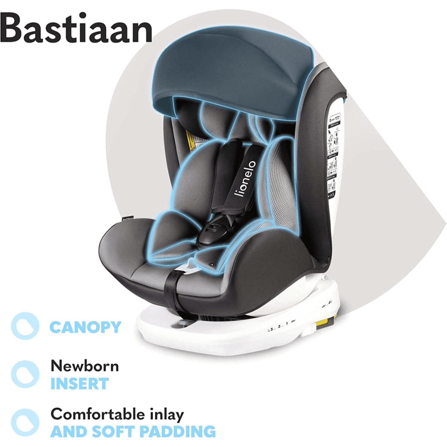 Lionelo Bastiaan 360 Baby Car Seat Grey White Base (Buy 1 Get 1 Free)