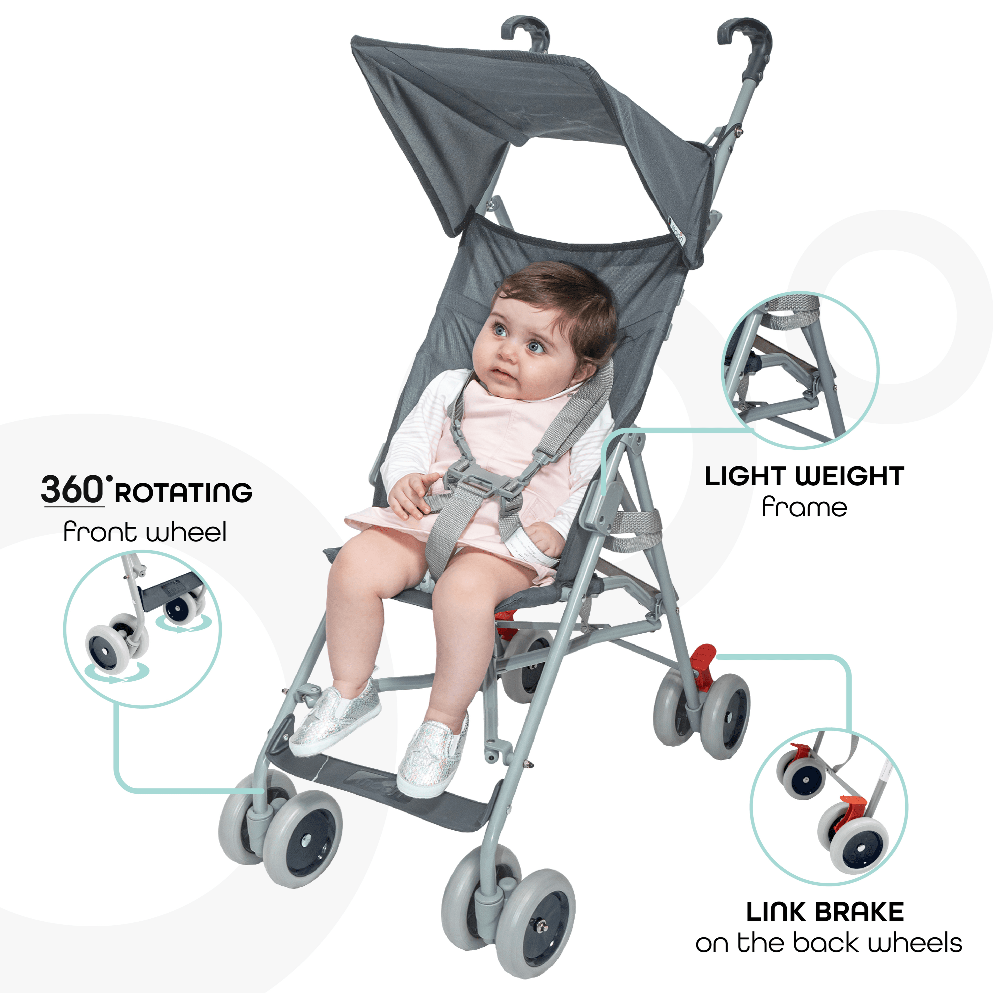 Moon Jet Light Weight Compact Fold Buggy Stroller Dark Grey (Buy 1 Get 1 Free)