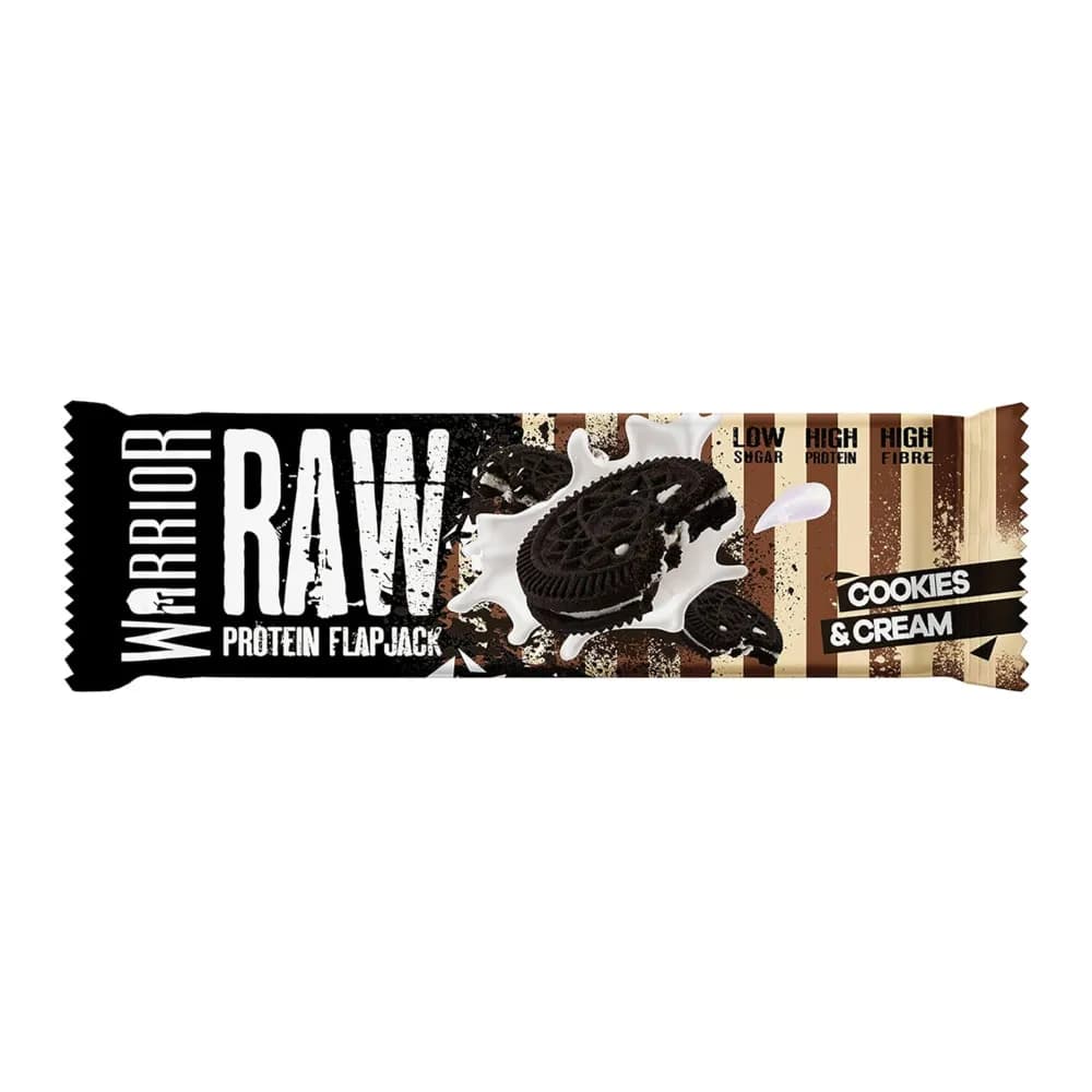 Warrior Raw Flap Jack Low Sugar High Protein Bar Cookies and Cream Flavour 75g Per Unit