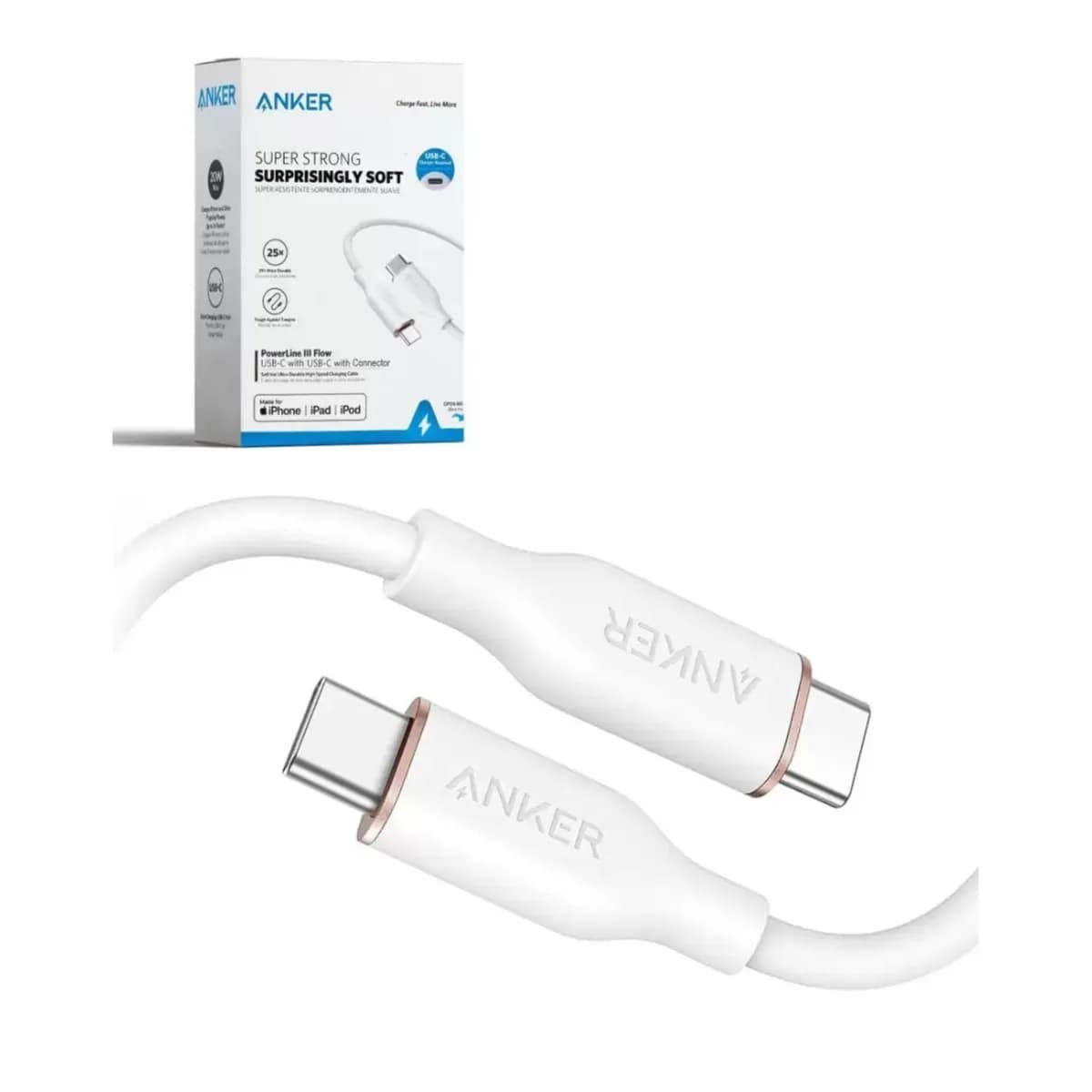 Anker Super strong surprisingly soft (USB-C to USB-C 100W Cable-White)