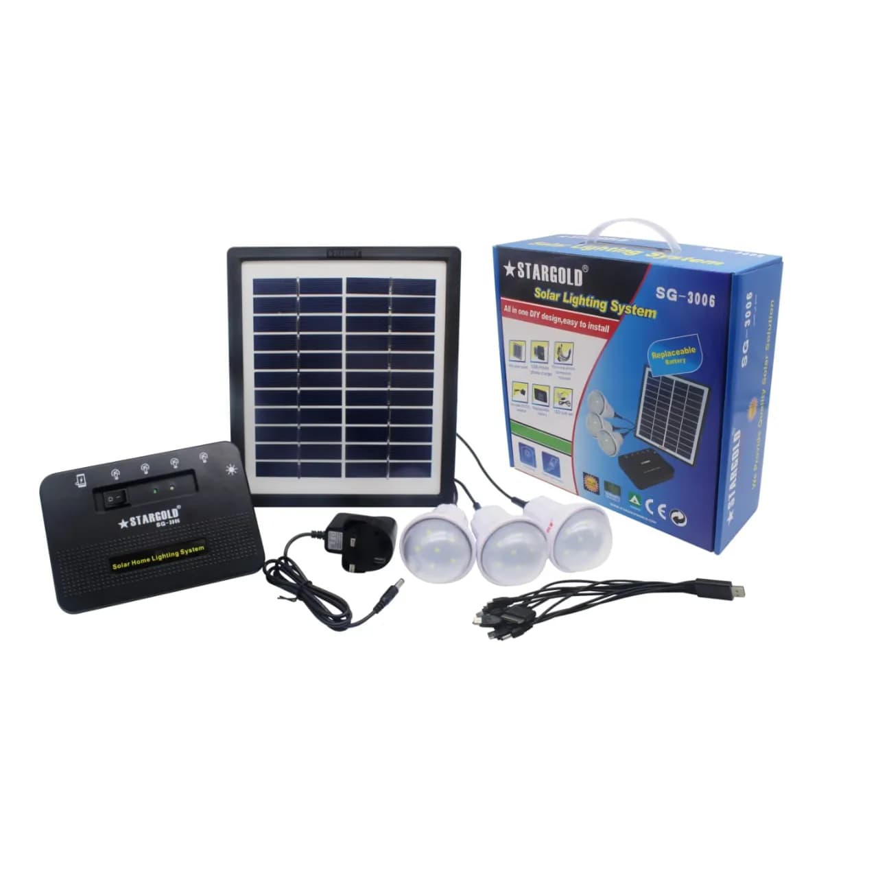 Solar Lighting System With 3 LED Bulbs 3W Solar Panel