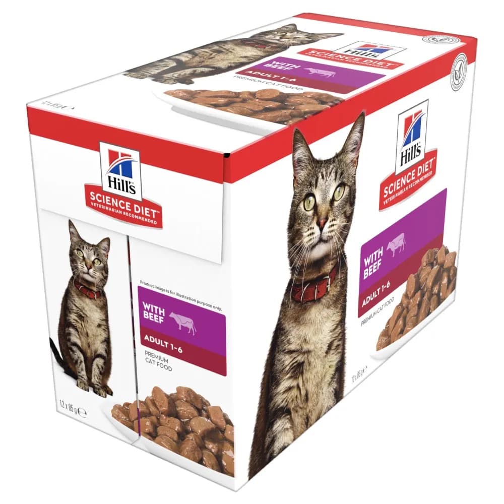 Hills Science Plane Adult Cat Wet Food With Beef Flavour Chunks Gravy (12*85Gm Box)