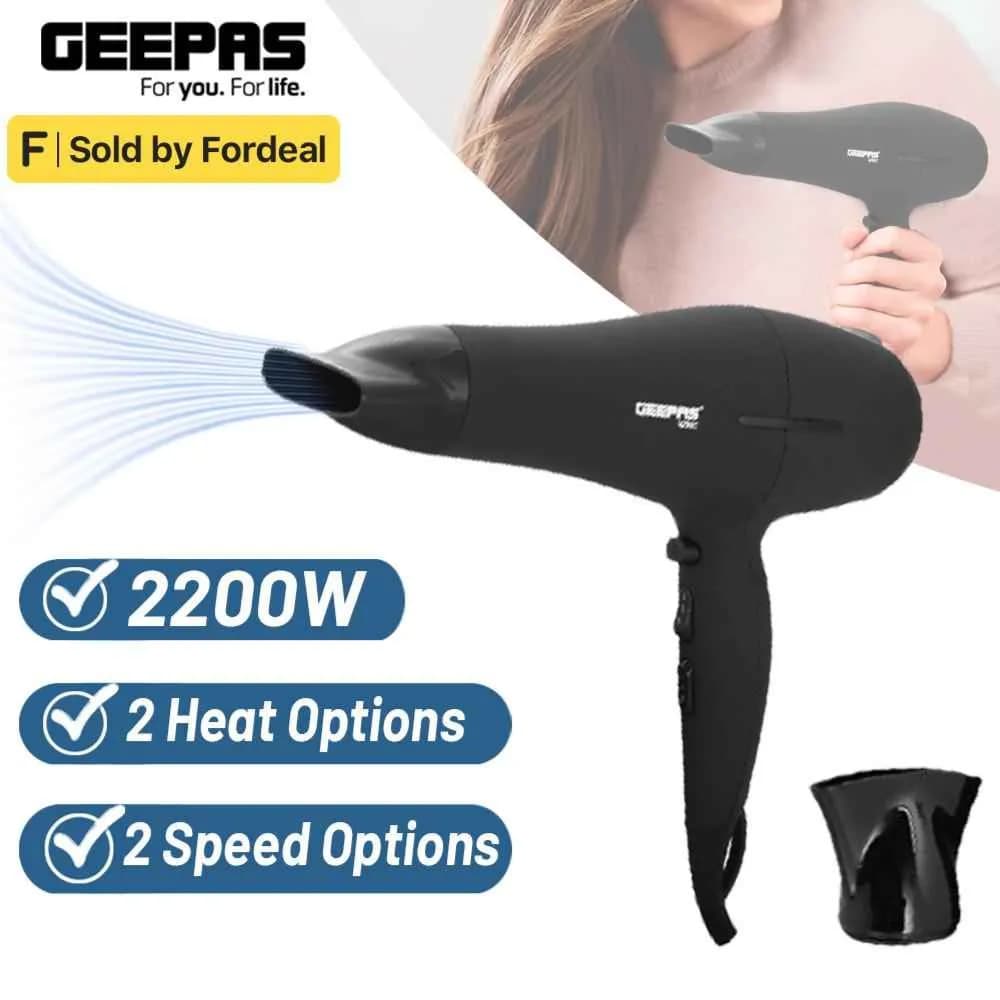 Geepas GHD86019 2200W Powerful Hair Dryer - 2-Speed & 3 Temperature Settings - Salon Quality with Cool Shot Function for Frizz Free Shine - Portable Hair Dryer