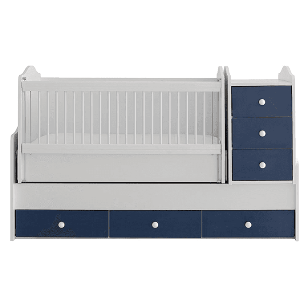 Belis Eva Baby Convertible Baby Bed With Drawers 60 X 170Cm Kingdom Blue
