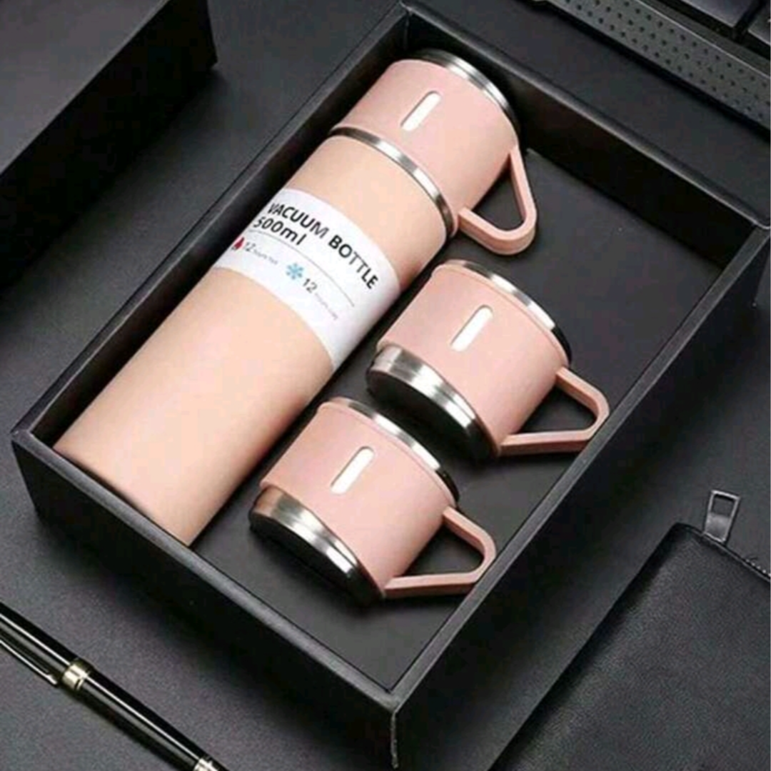 Thermal Water Bottle With Cups Three cup P'nk