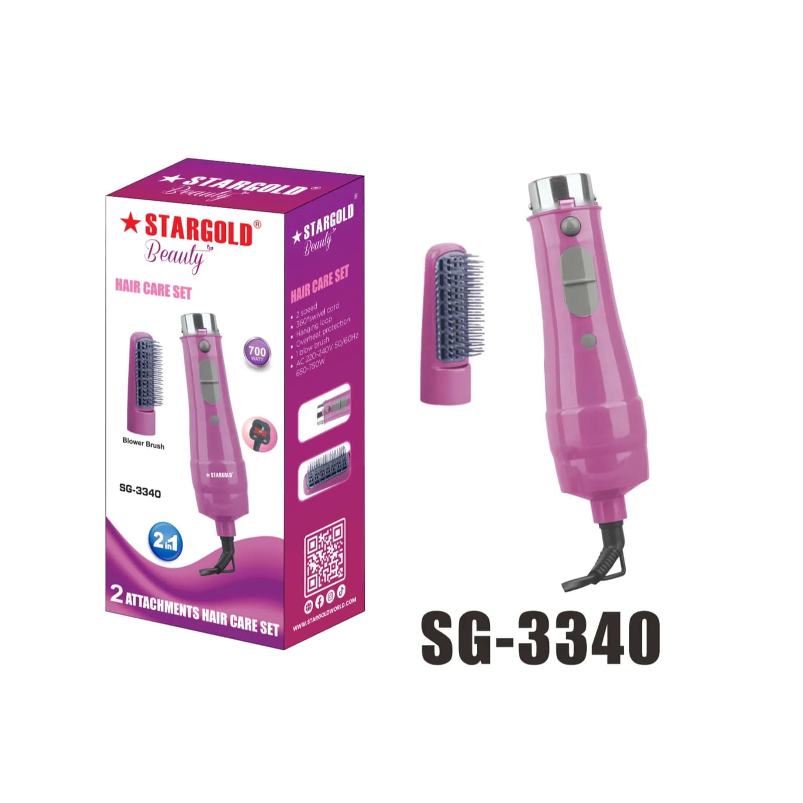 Stargold Beauty 2in1 Hair Styler Sg-3340(2 Attachments Hair Care Set) 700watt