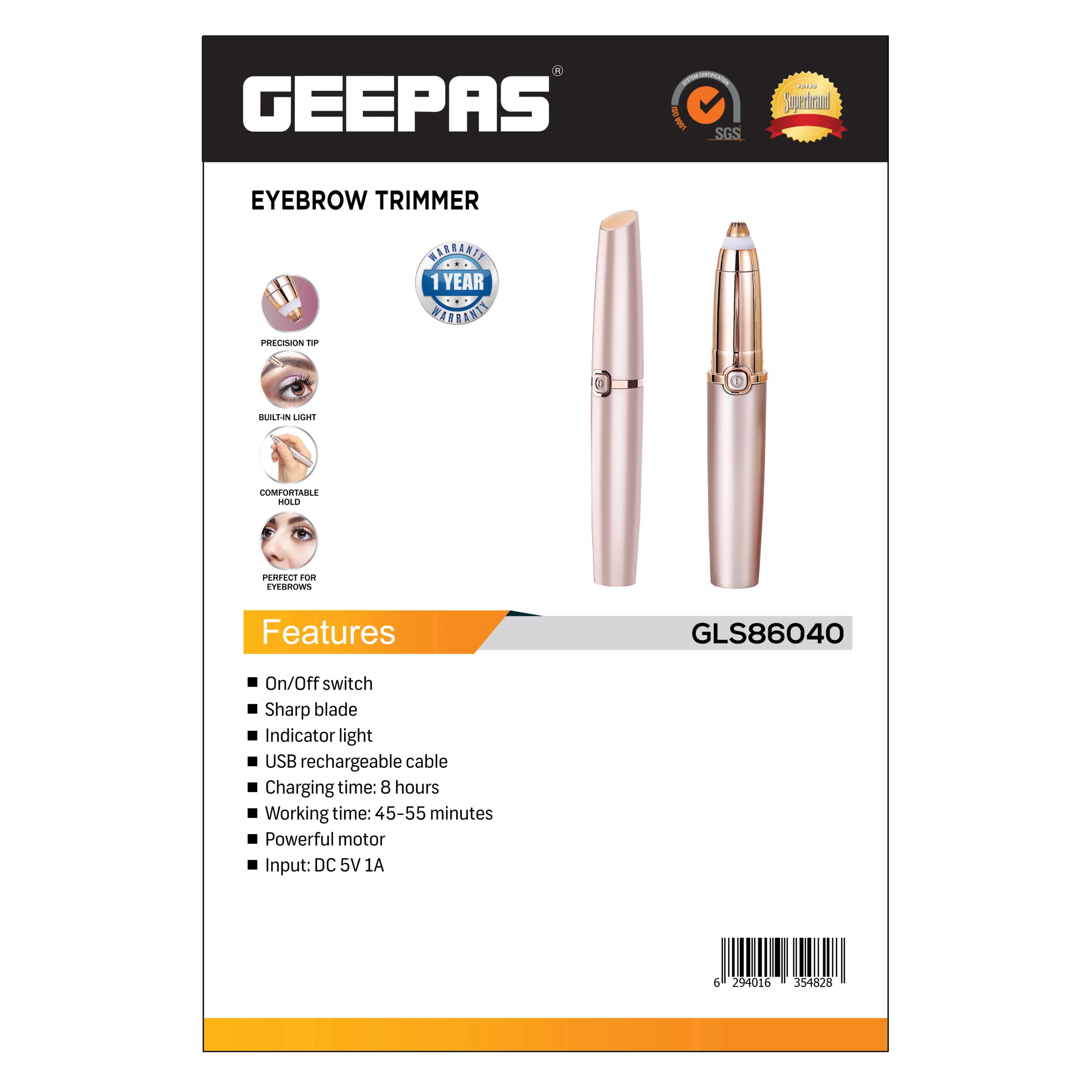 Geepas GLS86040 Rechargeable Eyebrow Trimmer