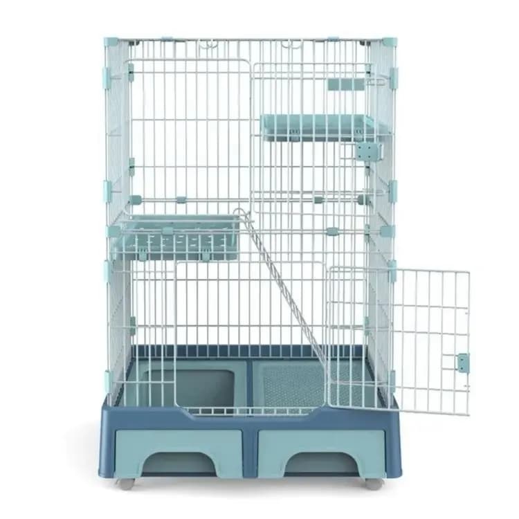 134 Cm Brown Pet 3 Level Cat Cage House With Litter Tray And Storage Box