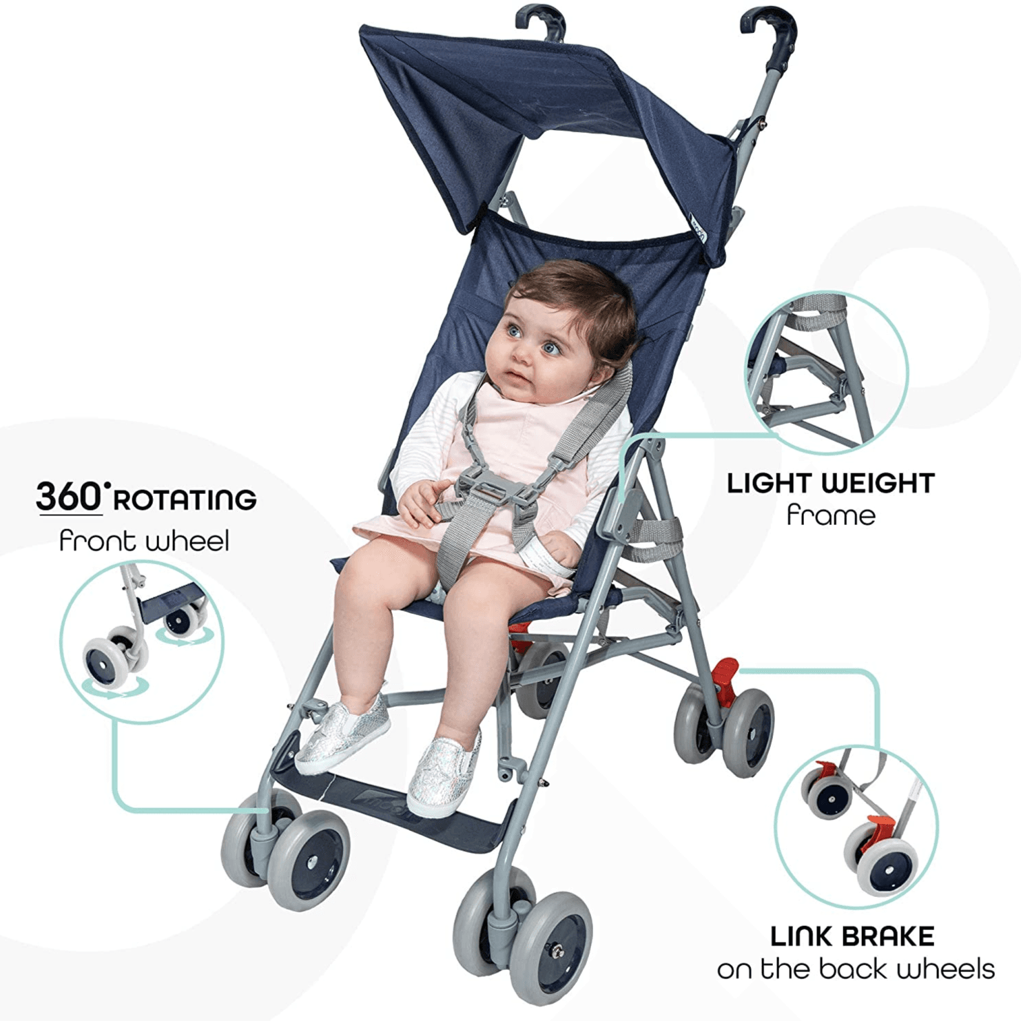 Moon Jet Light Weight Compact Fold Buggy Stroller Dark Blue (Buy 1 Get 1 Free)
