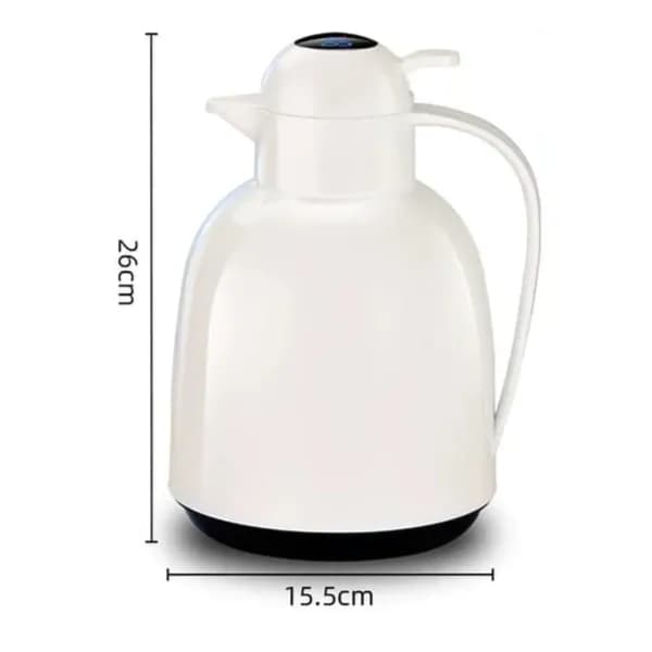 LED Temperature Display Vacuum Insulated Flask - 1.5L Capacity Glass Liner Thermo Pot-WHITE