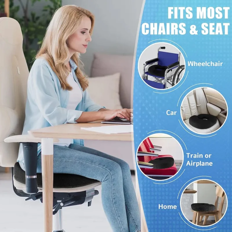 Donut Pillow Seat Cushion - Memory Foam Coccyx, Tailbone, And Hemorrhoid Pain Relief Chair Cushion