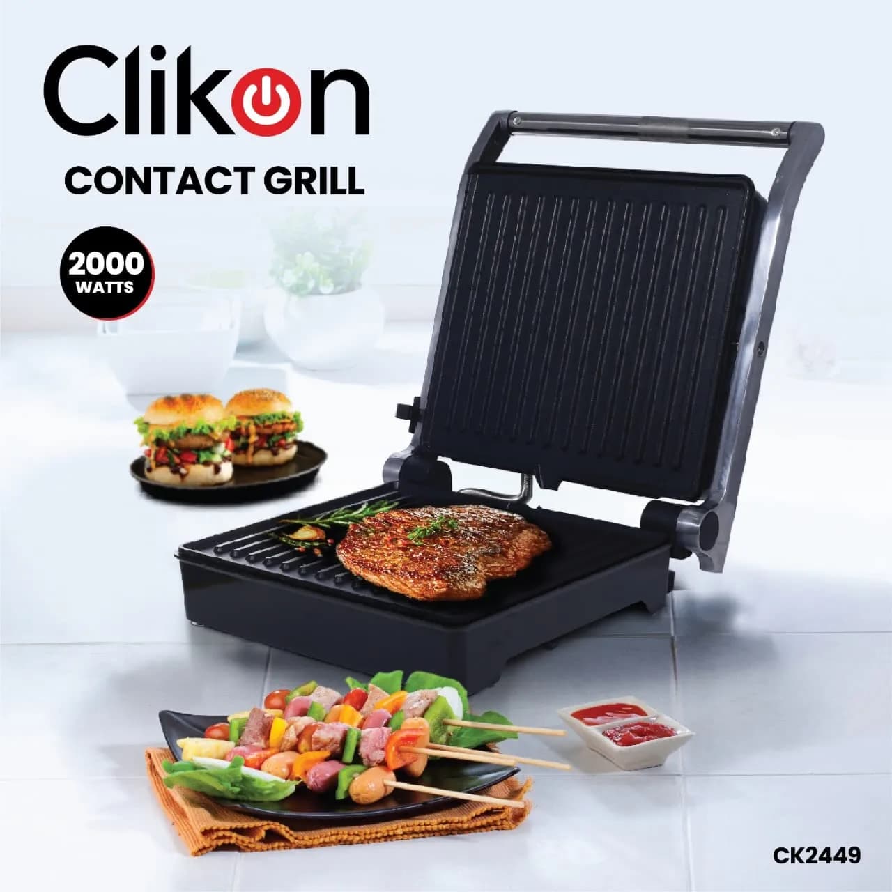 Clikon CK2449 Non Stick Contact Grill With Automatic Temperature Control - Black and Grey