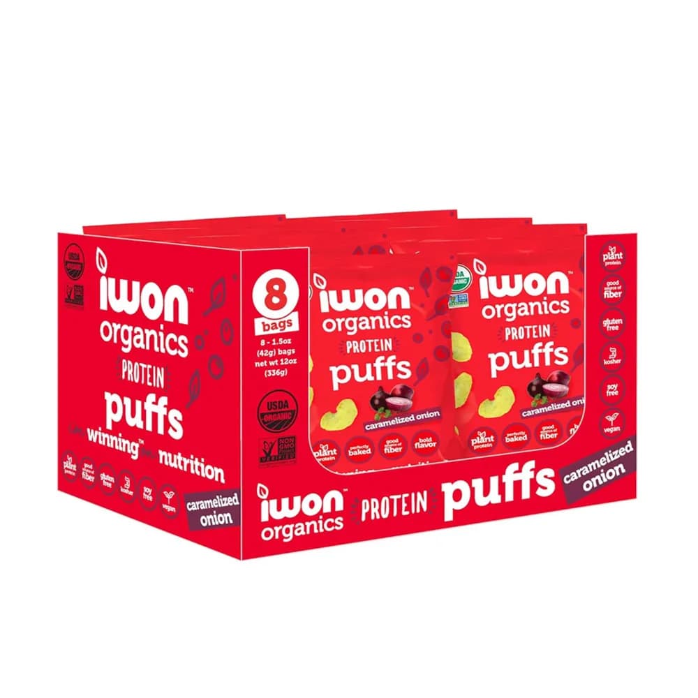 Iwon Organics Protein Puffs Caramelized Onion Flavour 42g 8 Unit x 1 Box